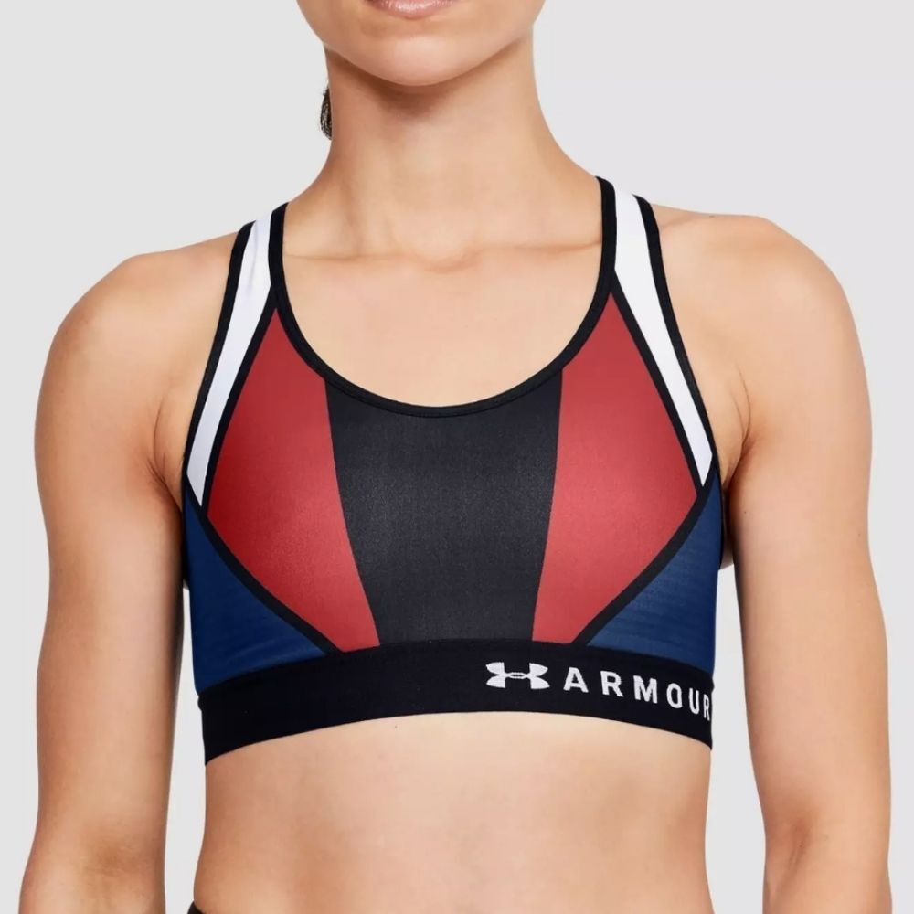 Armour Women's Mid Country Pride Sports Bra Large Black Red Blue White